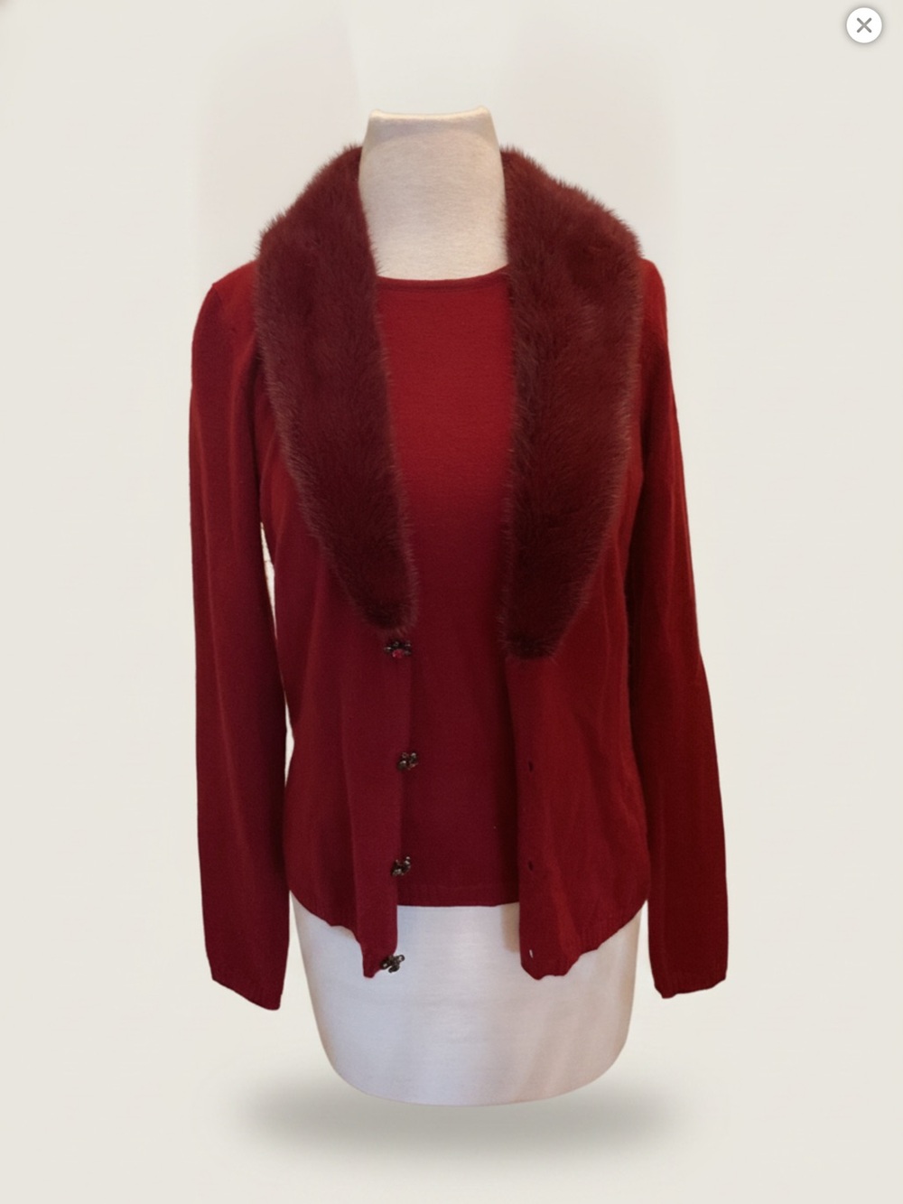Pamela Dennis Couture Cashmere Cardigan Set with Fur Trim
